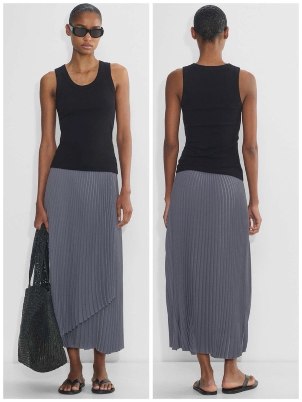 BABATON ARITIZIA Women Size S Shady Blue Ladder Pleated Asymmetrical Wrap Skirt